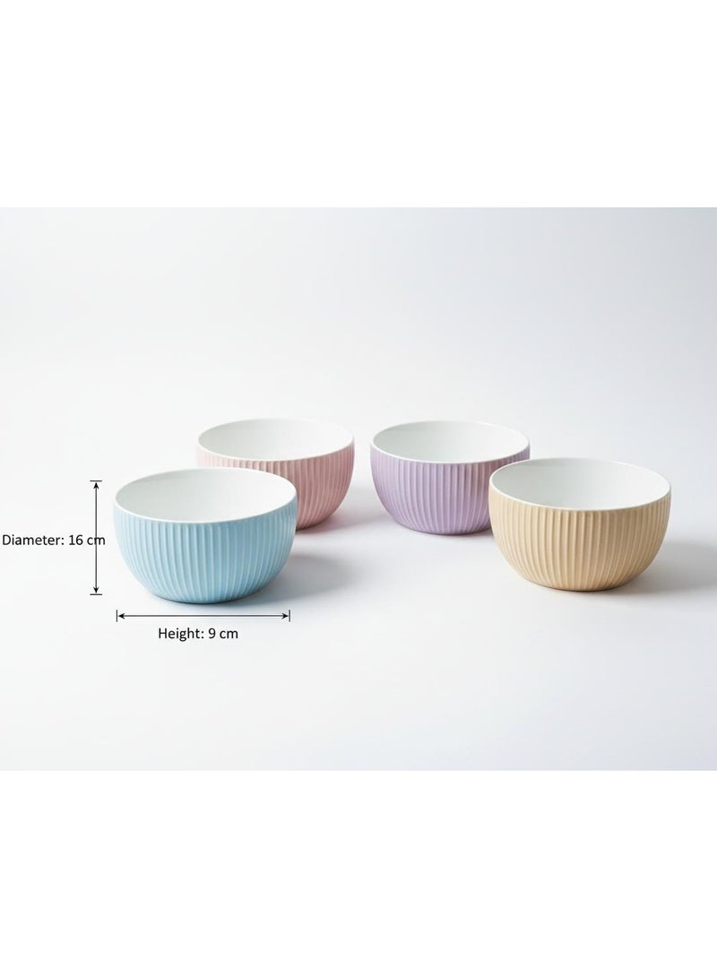 طقم ٤ بولات سيراميك مستديرة مضلّعة – ألوان باستيل متعددة – قطر ١٦ سم وارتفاع ٩ سم لكل بولة – تقديم شوربة وسلطات ومقرمشات للمطبخ العصري - Image 1